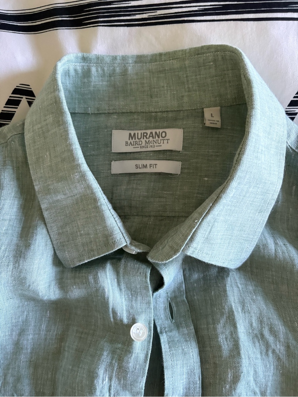 Murano Men's Light Sage Green Linen Button-Up Slim Fit Shirt - Picture 3 of 4